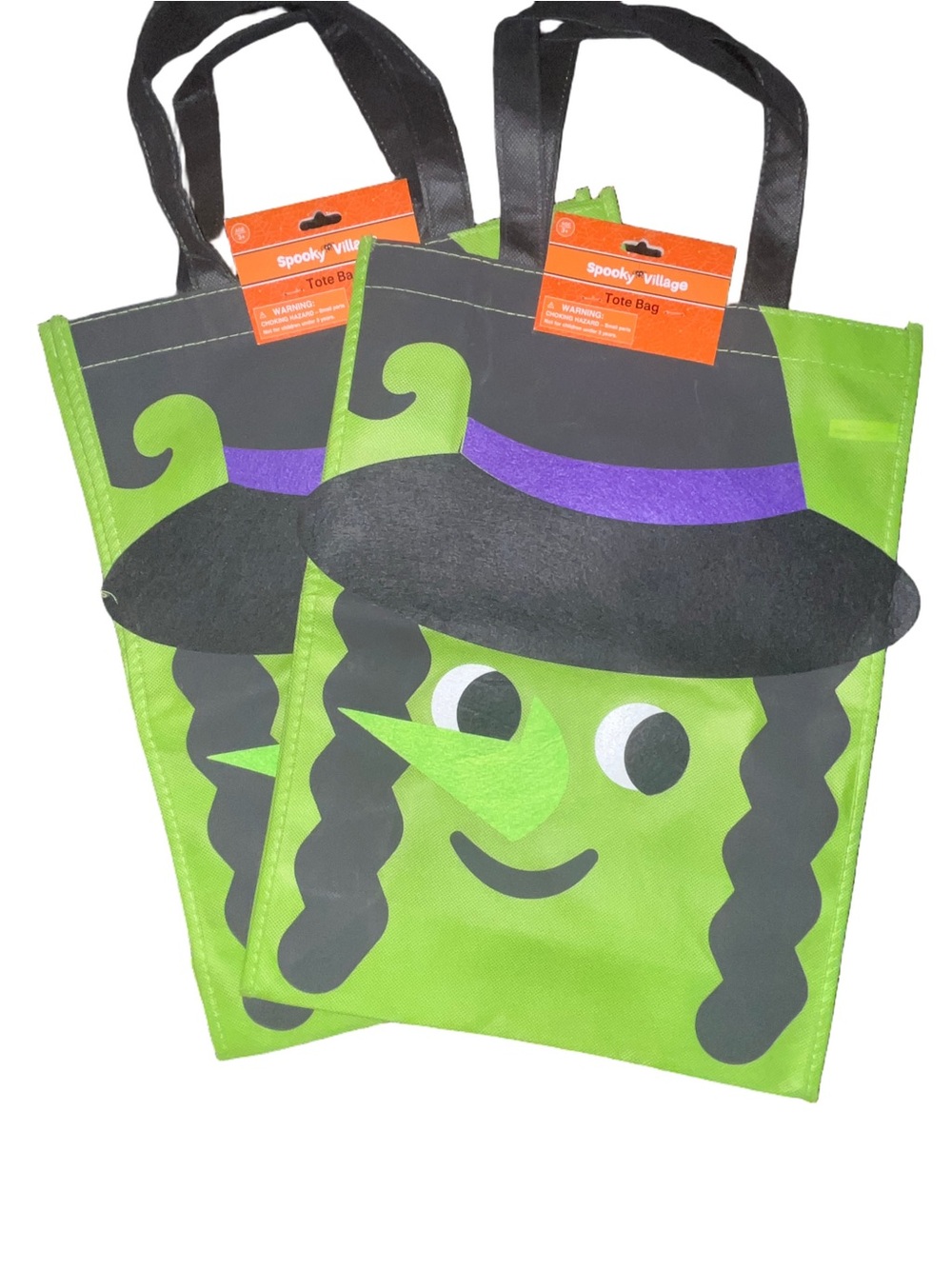 Witch & Ghost Large Reusable Fabric Tote Bags - set of 2
